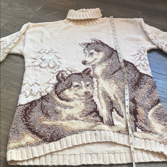 Vintage 90's Cobblestone Canyon All Over Print Wolf Hand Knit Sweater Size Small - Picture 8 of 14